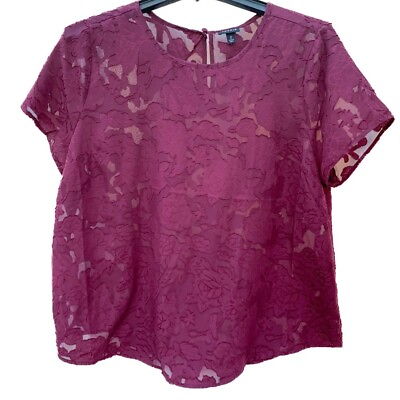 #ad Torrid Sheer Burgundy Spring Floral Lace Blouse Top Size 2X $12.00