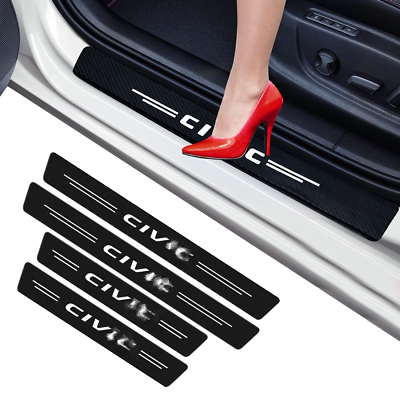 #ad 4Pcs For Civic 3D Car Door Step Plate Sill Scuff Cover Anti Scratch Protector Ne $9.10