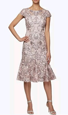 #ad New Alex Evenings Blush Pink Sequin Embroidered Cap Sleeve Midi Dress Sz14 $245 $124.99