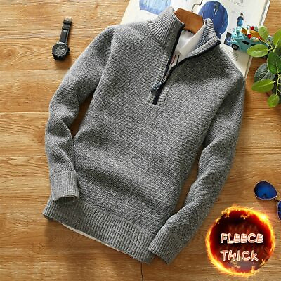 #ad Winter Men#x27;s Fleece Thicker Sweater Half Zipper Turtleneck Warm Pullover Qua $36.99