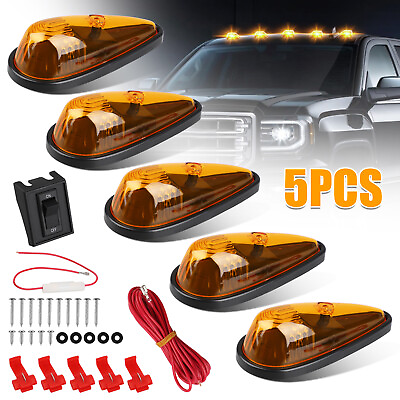 #ad 5Pcs Amber Teardrop 9LED Cab Marker Lights Front Top Clearance Roof Running Lamp $24.98