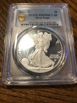 #ad 2022 W Proof $1 American Silver Eagle PCGS PR69DCAM Blue Label w mint packaging $72.00