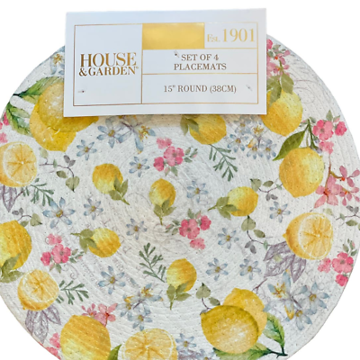#ad HOUSE AND GARDEN Set of 4 Spring Floral amp; Lemons Round 15quot; Placemats NEW $44.00
