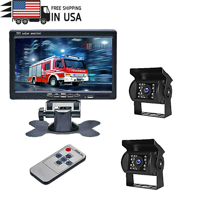 #ad Reversing 2x Backup Camera Waterproof 7quot; TFT LCD Monitor For Truck Bus Trailer $72.90