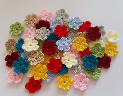 #ad 50 Handmade Crochet Tiny Colorful Flowers Applique Embellishment Craft 0.86quot; $9.00