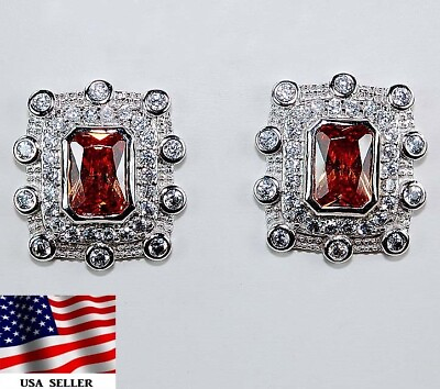 #ad 4CT Padparadscha Sapphire amp; Topaz 925 Solid Sterling Silver Earrings YB3 2 $30.99