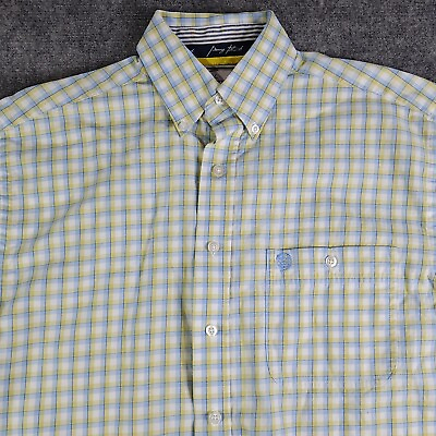 #ad Wrangler George Straight Shirt Small Yellow Blue Check Short Sleeve Button Mens $16.99
