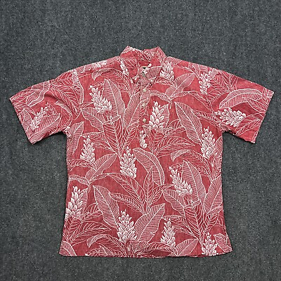 #ad Tori Richard Mens Hawaiian Shirt Medium Red White Pullover Floral Reverse Cotton $18.99