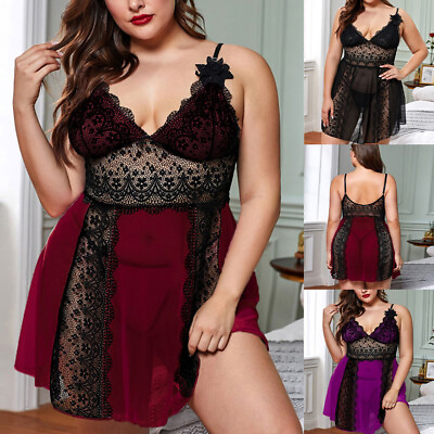 #ad Plus Size Womens Sexy Lace Lingerie Nightwear Babydoll Sleepwear Nightdress $12.13