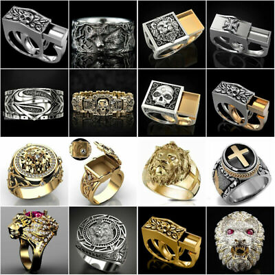 #ad Fashion Lion Two Tone Silver Rings for Men Party Wedding Ring Gifts Size 6 13 C $3.05