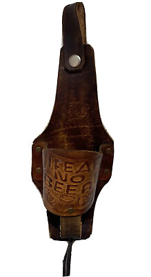#ad Vintage Genuine Leather “I Fear No Beer” Beer Bottle Can Holder Belt Holster $19.99