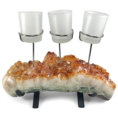 #ad Natural Citrine Crystal Druze Tea Light 3 Candle Holder 7.9 Lb #RGD546 $369.99