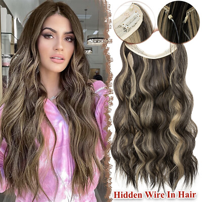 #ad Curly Invisible Wire In Hair Piece Hair Extensions Hidden Thick Real as Human US $12.90