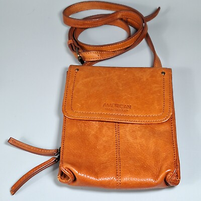 #ad American Leather Co Kansas Crossbody Bag Brown Leather Travel Handbag Purse $29.99