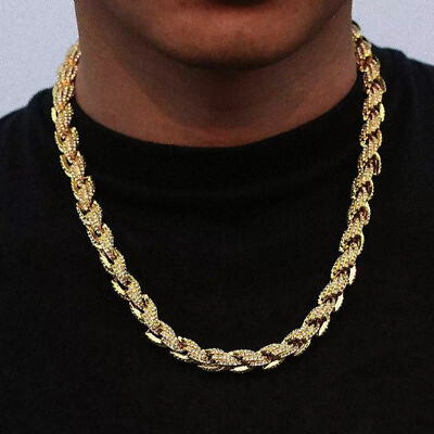 #ad Hip Hop Gold Silver PT 10mm 18quot; 20quot; 24quot; Simulated Icy Rope Chain Bling Necklace $25.99