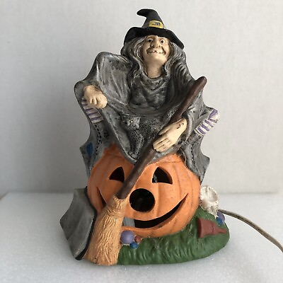 #ad Lefton Halloween Ceramic Porcelain Figurine Light Up Witch Pumpkin 1988 Vintage $49.94