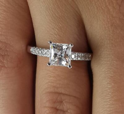 #ad 1 Ct 4 Prong Pave Princess Cut Diamond Engagement Ring VVS2 F White Gold 18k $1055.00