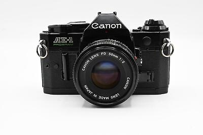 #ad Black Canon AE 1 Program SLR Camera50mm Lens Rare Beauty Tested Fast Ship $258.28