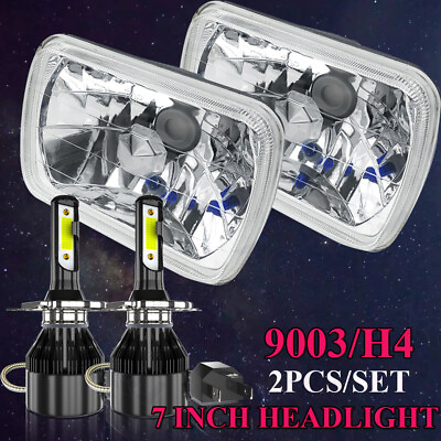 #ad 7quot;x6quot; inch Sealed Beam Headlight Conversion Chrome Clear lens 100W 9003 H4 LED $105.39