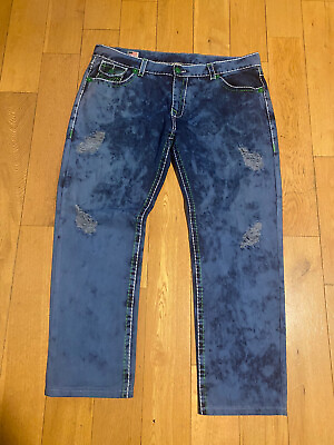 #ad True Religion Ricky Super T Relaxed Straight Mens 42 Denim Jeans Pants Green $42.82