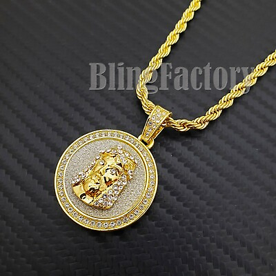 #ad Hip Hop Iced Jesus Face Medallion Pendant w 4mm 24quot; Rope Chain Bling Necklace $12.99