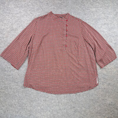 #ad Universal Standard Shirt Womens 14 16 Red 3 4 Sleeve Mandarin Collar Top Blouse $29.98