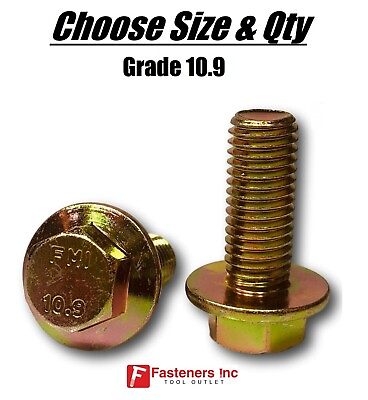 #ad All Sizes amp; Qty#x27;s Grade 10.9 Metric Flange Bolts Yellow Zinc Hardened $14.31