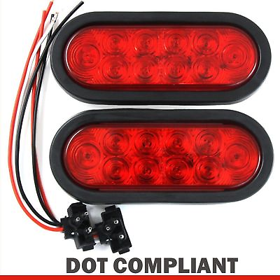 #ad 2 Red 6quot; Oval Trailer Lights 10 LED Stop Turn Tail Truck Sealed Grommet Plug DOT $13.99