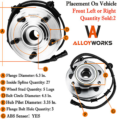 #ad 2PCS Front Wheel Hub Bearings For 2002 2005 Ford Explorer LINCOLN AVIATOR $74.99