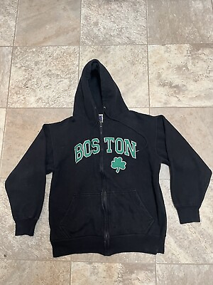 #ad Bay State Apparel Boston Celtic Black Zip Up Hoodie Sweatshirt Size Small $15.00