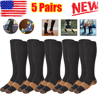 #ad #ad 5 Pairs Copper Compression Socks 20 30mmHg Graduated Support Mens Womens S M XXL $11.45