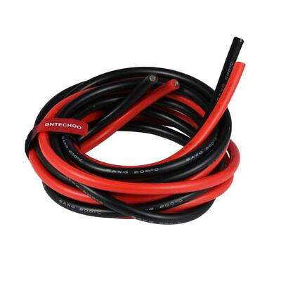 #ad 6 Gauge Silicone Wire 3 ft Red and 3 ft Black Flexible 6 AWG 3200 Strands of ... $29.95