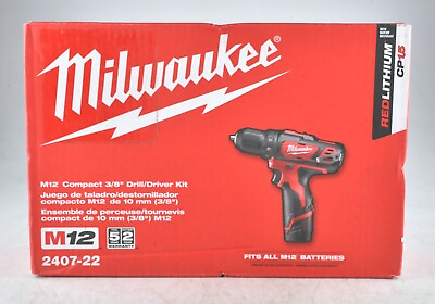 #ad *Milwaukee 2407 22 M12 12 Volt Lithium Ion 3 8 in. Cordless Drill Driver Kit $99.99