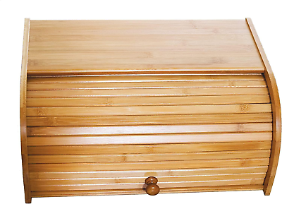 #ad Retro Bamboo Bread Box Rolltop Kitchen Storage Wooden Top Roll Bin Wood Vintage $66.99