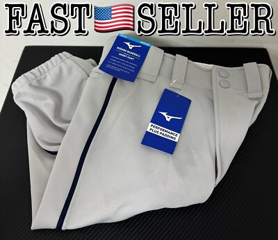 #ad Mizuno Baseball Premier Piped Short Pant Youth Medium Grey Navy Stripe NWT $37.86