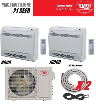 #ad YMGI 27000 BTU 9K18K Two Zone Ductless Mini Split Floor Mount Cool Heat LSK $3359.00