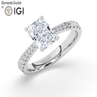 #ad IGI 1.50CT Solitaire Lab Grown Radiant Diamond Engagement Ring 18K White Gold $1569.40