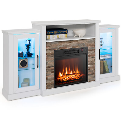 #ad Fireplace TV Stand w Led Lights amp; 18quot; Electric Fireplace for Tvs up to 65quot; $329.99