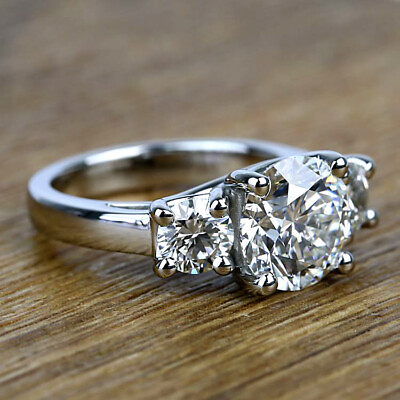 #ad 2.50 ct F VS1 Round Cut Diamond Three Stone Engagement Ring 14k White Gold $15837.25