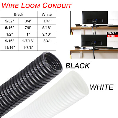 #ad Split Wiring Loom Conduit Blackamp;White Wire Wrap Flex Tubing Cable Sleeves Lot $59.84