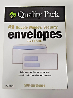 #ad Quality Park #9 Double Window Security Envelopes Gummed Tinted White 500 Box $49.99