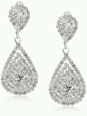 #ad Clear Crystal Earrings Long drop dangle Wedding Bridal Pageant Prom Jewelry gems $129.99
