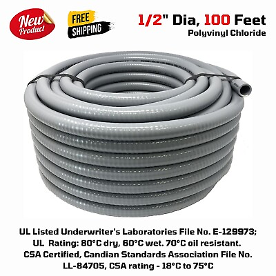 #ad 100ft 1 2quot; Flexible Non metallic Liquid Tight Electrical Conduit Protect Cable $131.78