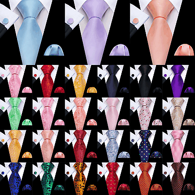 #ad Mens Tie New Silk Lot Jacquard Paisley Solid Striped Necktie Hanky Cufflinks Set $11.99