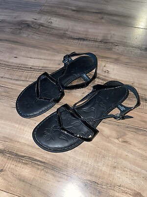 #ad Born Black Leather Strappy Sandals Womens Size 8 $14.25