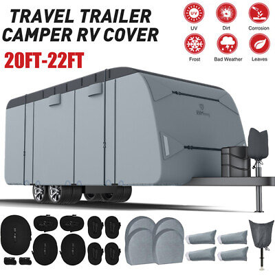 #ad 7 Layer Travel Trailer RV Cover Non Woven Fabric Fits 20#x27; 22#x27;FT Camper Parts $183.35