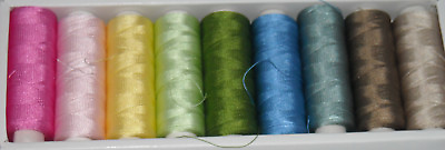 #ad 100% Silk Sewing Applique 50 weight Thread Sampler 9 Colors 200 meters each $18.95