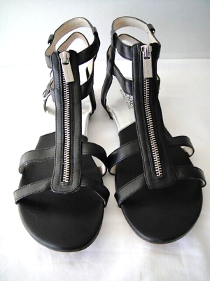 #ad Michael Kors Size 9.5 Black Strappy Leather Zip Sandals $23.89