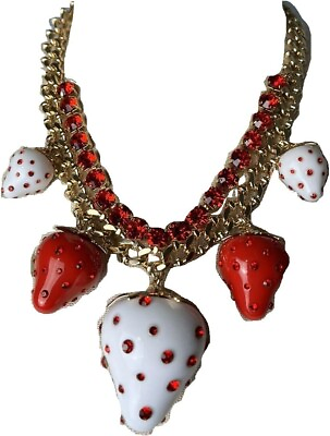 #ad BETSEY JOHNSON Crystal Rose Enamel 3D Strawberry Pendant Necklace Babycakes $148 $79.95