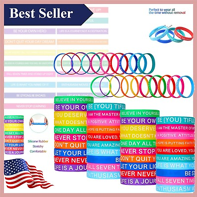 #ad 60 Piece Colored Silicone Wristbands Set with Inspirational Quotes Stretch ... $31.95
